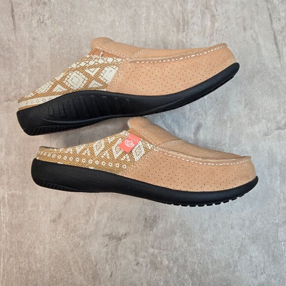 Spenco Clogs Womens Sz 7 Wide Fit Tan Suede Minimalist Comfort Slip On Mule Shoe - Picture 5 of 10